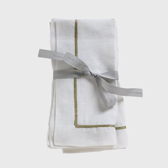 Joanna Buchanan Gold trim linen dinner napkin, set of two in White at Nordstrom