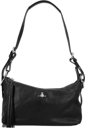 Vivienne Westwood Black Tassel Zip Calf Leather Shoulder Bag