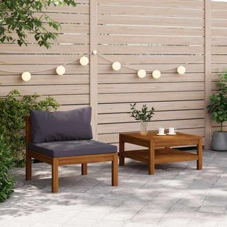 vidaXL Vidaxl - Set Sof&aacute;s Jard&iacute;n 2 Pzas Con Cojines Gris Oscuro Madera Acacia
