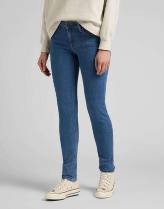Lee Skinny-fit-Jeans LEE Lee Jeans Skinny Fit Scarlett, Damen, Gr. 24, L&auml;nge 31, blau (blau denim), Obermaterial: 85% Baumwolle CO(Bio). 13% Polyester Pol