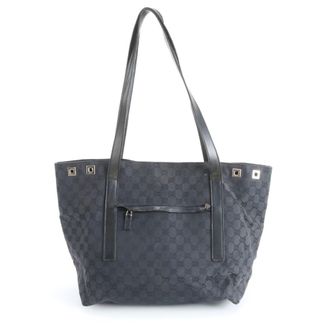 Gucci Black Leather Canvas Shoulder Bag Tote Bag (Pre-Owned)