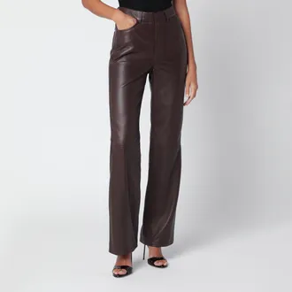 Rotate Pantaloni dritti color mole in pelle