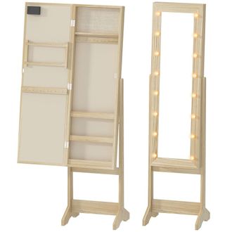 HOMCOM Espejo joyero 36x30x136 cm madera natural