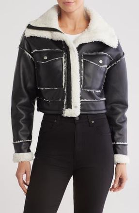 Vigoss Faux Shearling Lined Faux Leather Crop Jacket in Black at Nordstrom Rack, Size X-Large