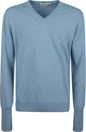Ballantyne Plain Stitch Sweater - Heren - Cashmere truien - Blauw - M - Kasjmier - Truien & Vesten