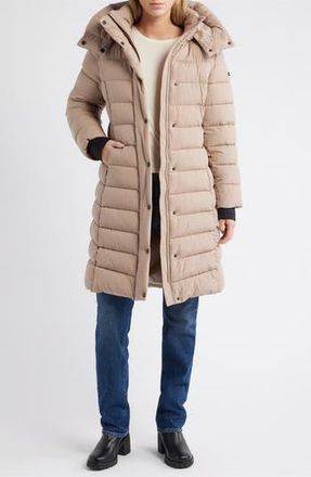 Max Azria Water Resistant Hooded Puffer Jacket in Latte at Nordstrom Rack, Size Medium