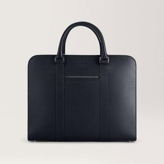 Carl Friedrik Medium size Briefcase - Vacchetta Leather - Navy Blue