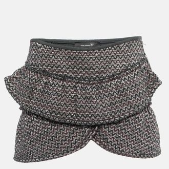 Isabel Marant Silver Zig-Zag Patterned Lurex Knit Mini Skirt