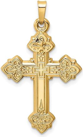 Diamond2Deal 14k Yellow Gold Budded Hollow Cross Pendant