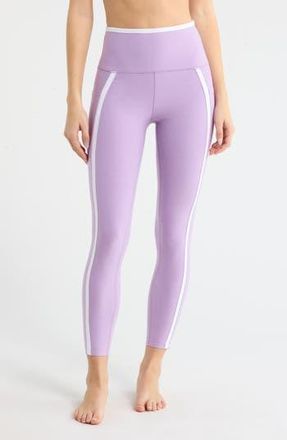 Beyond Yoga Out of Pocket Side Stripe High Waist Pocket Leggings in Lilac Petal/Cloud White at Nordstrom Rack, Size X-Small
