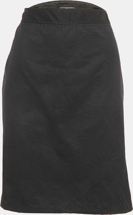 Versace Black Embroidered Trim Silk Blend Pencil Skirt