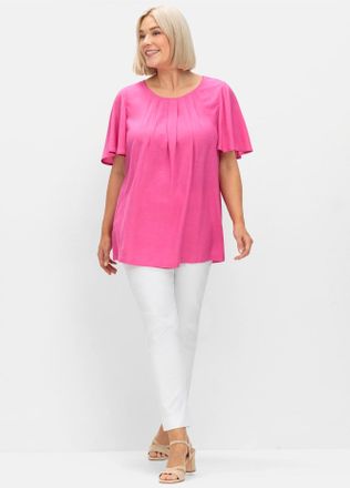 Sheego Longbluse SHEEGO, Damen, Gr. 40, pink (fuchsia), 100% Viskose, unifarben, Rundhals, Blusen Longbluse
