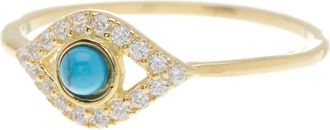 Adornia 14K Yellow Gold Plated Turquoise & Swarovski Crystal Accented Evil Eye Ring at Nordstrom Rack, Size 5