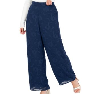 Lovedrobe Womens Palazzo Trousers Ladies Wide Leg Pants Floral Print Chiffon Bottoms Smart Casual Party Office Wear, Navy Blue 18