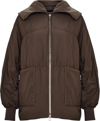 Cesare Gaspari Shearling-Collar Puffer Jacket - Dames - Winterjassen - Bruin - L - Jassen