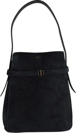 Toteme Tassen, Dames, Zwart, ONE Size, Leer, Belted Suede Bucket Bag