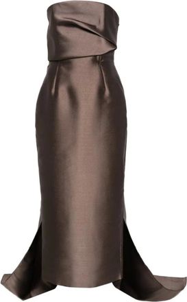 Solace London Gowns, female, Brown, Size: 2XS Strapless Slit Draped Gown