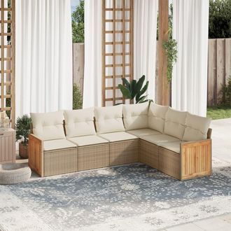 vidaXL Juego De Sof&aacute;s Jard&iacute;n Con Cojines 6 Pzas Rat&aacute;n Sint&eacute;tico Beige Vidaxl