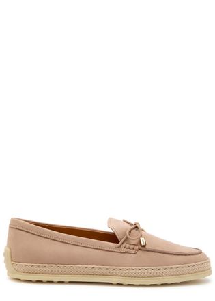 Tod's Raffia-trim Suede Loafers - Camel - 41 (IT41 / UK8)