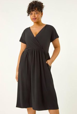 Roman Wrap Front Stretch Dress