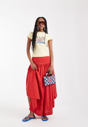 Asos Gonna con vita scesa asimmetrica rossa-Rosso