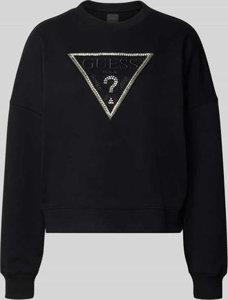 Guess Sweatshirt mit Logo und Ziersteinbesatz Modell RACHELE in Black, Größe XS