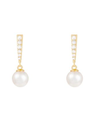 Splendid Pearls 14K 0.12 Ct. Tw. Diamond & 6-6.5Mm Pearl Dangle Earrings