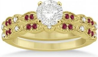 Allurez Ruby & Diamond Marquise Bridal Set 14k Yellow Gold (0.41ct)