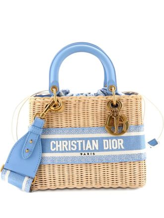 Dior Borsa tote Lady Dior media in vimini e tela con motivo Oblique - Blu