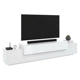 Dmora Dmora - Mueble De Televisi&oacute;n Dlamann, Aparador Bajo Para Sal&oacute;n, Base Soporte Tv, 100% Made In Italy, Cm 240x45h52, Blanco Brillo Y Mate