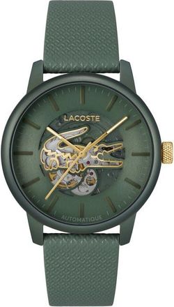 Lacoste Automatique Leather Strap Watch, 44mm in Khaki at Nordstrom