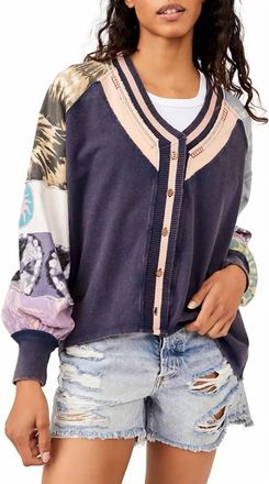 Free People Marley Tee Mix Print Top In Navy Combo