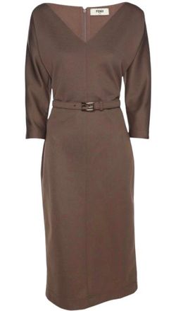 Fendi Cocoa Brown Silk Belted Dress Size M