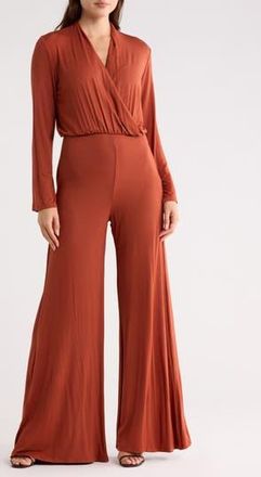 Go Couture Surplice V-Neck Long Sleeve Jumpsuit in Hazelnut at Nordstrom Rack, Size X-Large