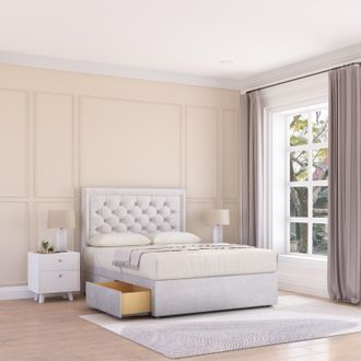 Sloomy Montana Plush Velvet Memory Foam Bed Set With 2 Drawers, Mattress & Headboard in Silver | Size: Small Single