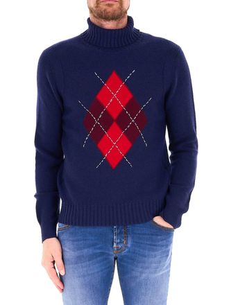 Ballantyne High Neck Argyle Pattern Wool Sweater
