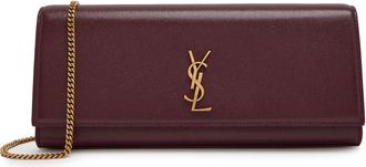 Saint Laurent Kate Logo Pebbled Leather Clutch - Burgundy - One Size