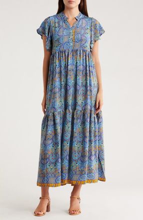 La Fiorentina Tiered Maxi Dress in Blue at Nordstrom Rack, Size Medium