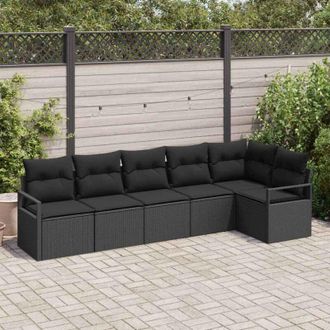 vidaXL Conjunto De Sof&aacute; De Jard&iacute;n 6 Pcs Negro Polirat&aacute;n Vidaxl