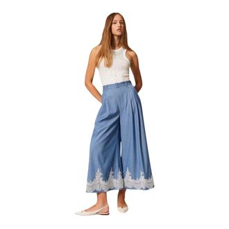 Twinset Broeken, Dames, Blauw, M, Palazzo Broek met Kant en Riem