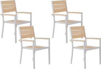 Beliani Conjunto De 4 Sillas De Jard&iacute;n De Madera Pl&aacute;stica Clara Beige Con Estructura De Aluminio Apilables Muebles De Patio Prato