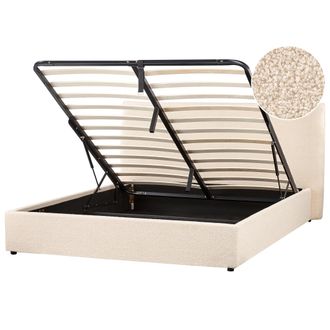 Beliani Beliani - Cama Con Almacenaje De Boucl&eacute; 160 X 200 Cm Otomana Cabecero Blanco Crema Lavaur