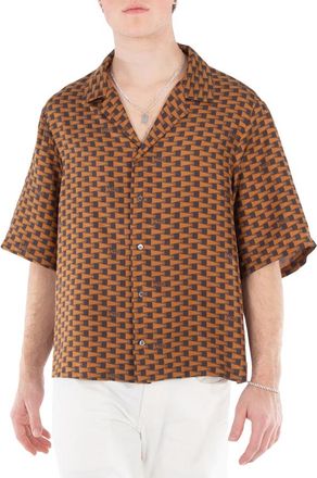 Bally Printed Silk Short-Sleeved Camp Shirt, Size Large
