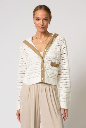 Central Park West Avery Mixed Media Hooded Cardi in Ivory at Nordstrom, Size Medium