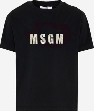 Msgm Kids T-Shirt Black Cotton T-Shirts And Polos