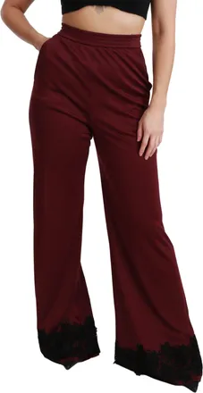 Dolce & Gabbana Black Lace High Waist Wide Leg Maroon Womens Pants