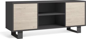 Skraut Home Skraut Home - Mueble Tv 140 Con 2 Puertas, Sal&oacute;n Comedor, Modelo Wind, Color Estructura Gris Antracita, Color Puertas Roble, Medidas 137x40x57cm De Al