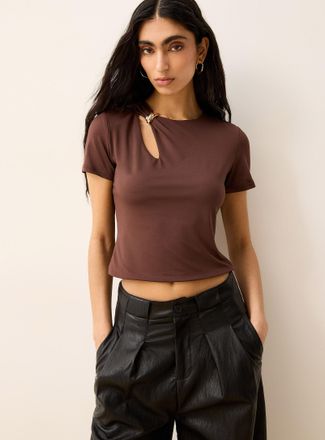 Icone Womens Golden jewel soft microfibre cropped T-shirt