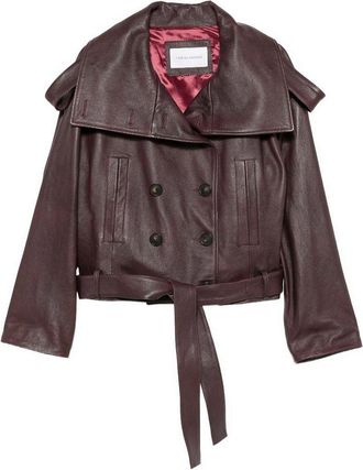 7 For All Mankind Cropped Double-Breasted Leather Trench Coat