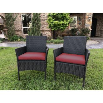 International Caravan Inc Resin Wicker/Steel Contemporary Arm Chair with Cushions (Set of 2)